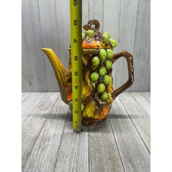 Vtg Nasco Swirling Leaves Grapes Tea Pot & Creamer Sugar Set MCM Japan 8", 4.5" - Picture 7 of 10